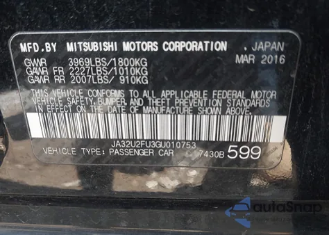 2016 Mitsubishi Lancer Es из США, поврежденный, VIN JA32U2FU3GU010753